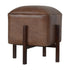 Brown Leather Footstool with Solid Wood Legs